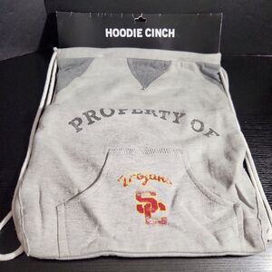 NEW USC Trojans NCAA Hoodie‎ Cinch Drawstring Bag Tote Grey Pocket Distressed